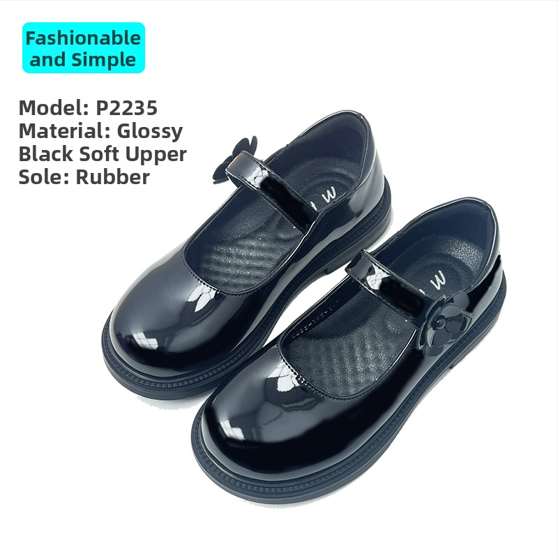 Mergaitėms britiško stiliaus loaferiai, viršutinė dalis iš sintetinės odos, Velcro užsegimas, gumos padas