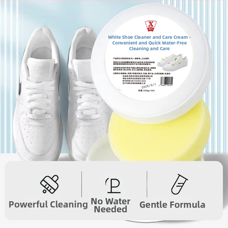X83 Почистващ крем за бели обувки – гъбена формула за плат и кожа, премахване на замърсявания и избелване