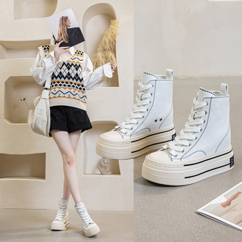 Pantofi din pânză cu creștere înălțime; șireturi; înălțime medie; talpă din cauciuc