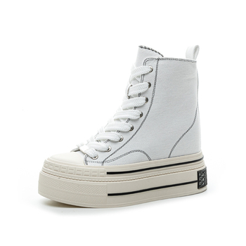 Pantofi din pânză cu creștere înălțime; șireturi; înălțime medie; talpă din cauciuc