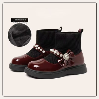 Mergaitėms skirti odiniai bateliai su kaspinu, iš split odos, PU pamušalas ir vidpadis, gumos padas, amžius 4–12 metų, ruduo 2025