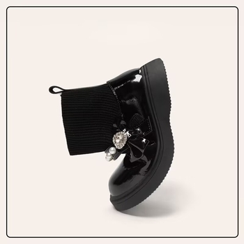 Mergaitėms skirti odiniai bateliai su kaspinu, iš split odos, PU pamušalas ir vidpadis, gumos padas, amžius 4–12 metų, ruduo 2025