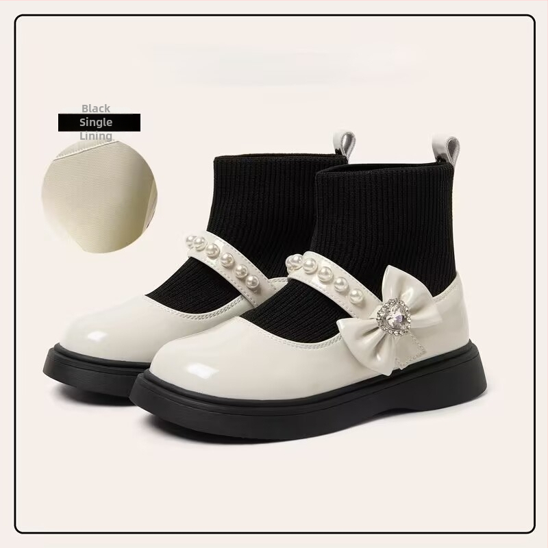 Mergaitėms skirti odiniai bateliai su kaspinu, iš split odos, PU pamušalas ir vidpadis, gumos padas, amžius 4–12 metų, ruduo 2025