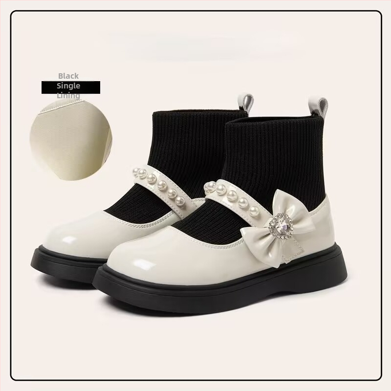 Mergaitėms skirti odiniai bateliai su kaspinu, iš split odos, PU pamušalas ir vidpadis, gumos padas, amžius 4–12 metų, ruduo 2025