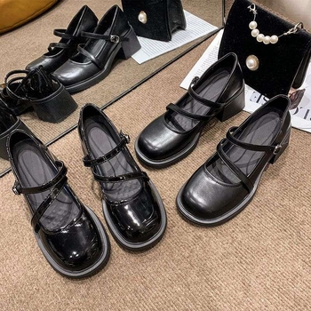 Malé kožené Mary Jane topánky s hrubým podpätkom, remienok s prackou, PU horná časť, gumová podrážka, guľatý nos