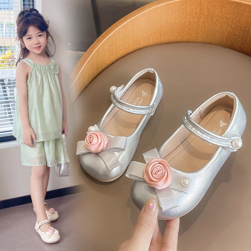 Mergaitėms princesės bateliai su Velcro užsegimu, PU viršus, gumos padas, 4–12 metų, pavasaris 2025