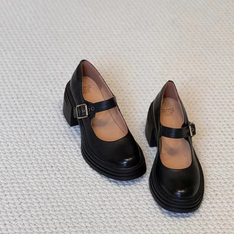 Loafers retro stila s okruglom noskom, gornji dio od dvostruke teleće kože, debeli pet 6–8 cm, gumena potplat
