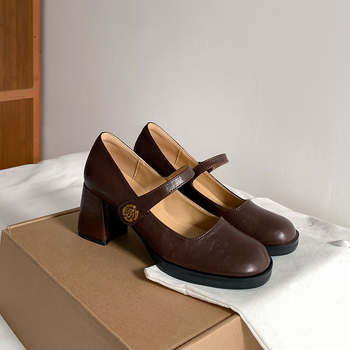 Mary Jane cipele, teleća koža, okrugli nos, francuski stil, jedna kopča, srednji petu 3-6 cm