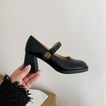 Mary Jane cipele, teleća koža, okrugli nos, francuski stil, jedna kopča, srednji petu 3-6 cm