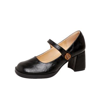 Mary Jane cipele, teleća koža, okrugli nos, francuski stil, jedna kopča, srednji petu 3-6 cm