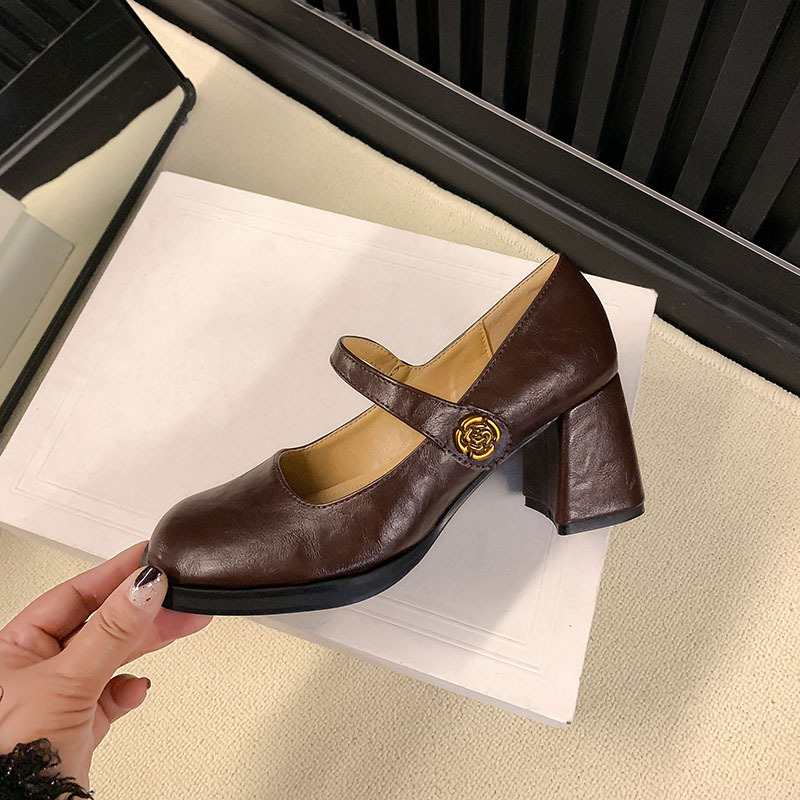 Mary Jane cipele, teleća koža, okrugli nos, francuski stil, jedna kopča, srednji petu 3-6 cm