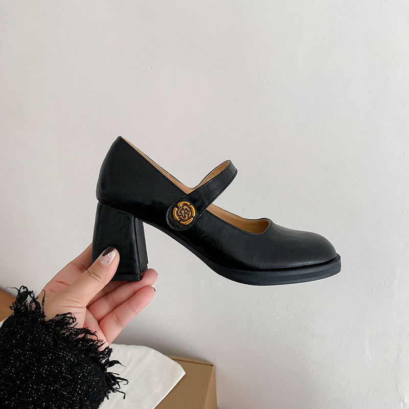 Mary Jane cipele, teleća koža, okrugli nos, francuski stil, jedna kopča, srednji petu 3-6 cm