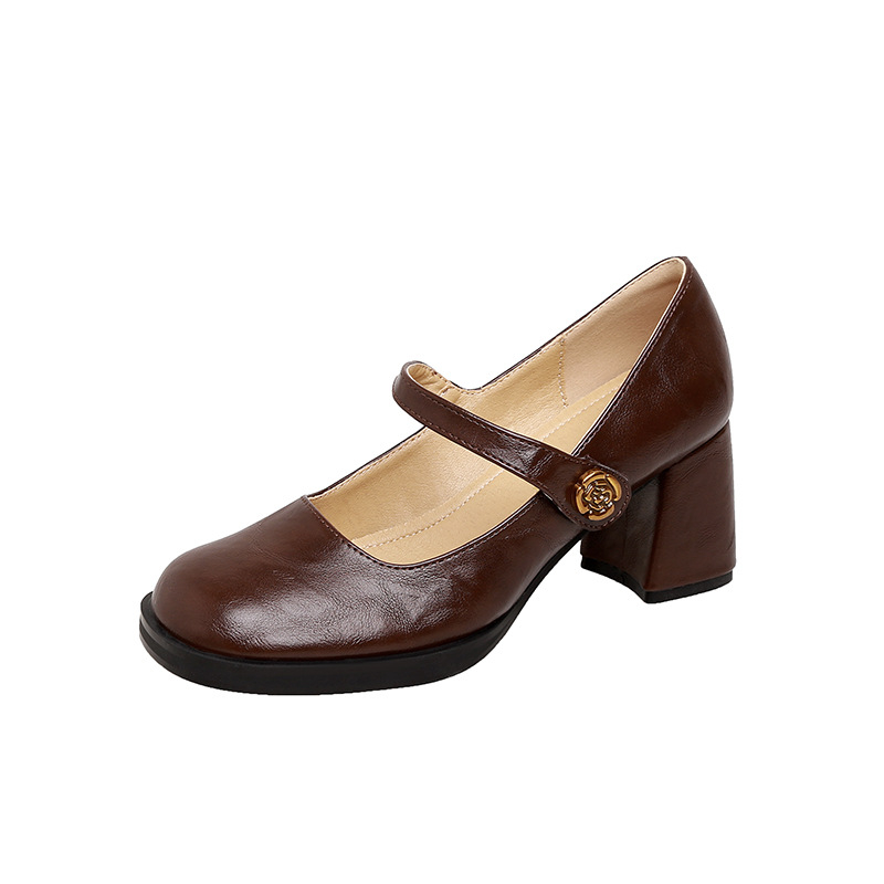 Mary Jane cipele, teleća koža, okrugli nos, francuski stil, jedna kopča, srednji petu 3-6 cm