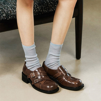 Ženske loafers, korejskog stila, okrugli vrh, gornji dio: koža od mikrovlakna, đon: guma, debeli pet 3–5 cm