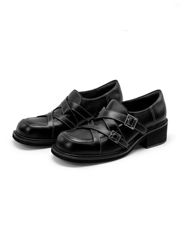 Ženske loafers, korejskog stila, okrugli vrh, gornji dio: koža od mikrovlakna, đon: guma, debeli pet 3–5 cm
