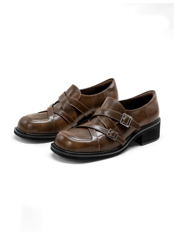 Ženske loafers, korejskog stila, okrugli vrh, gornji dio: koža od mikrovlakna, đon: guma, debeli pet 3–5 cm