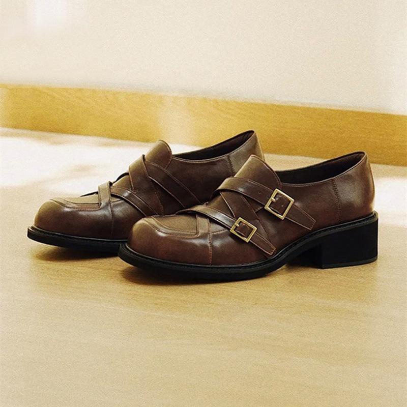 Ženske loafers, korejskog stila, okrugli vrh, gornji dio: koža od mikrovlakna, đon: guma, debeli pet 3–5 cm