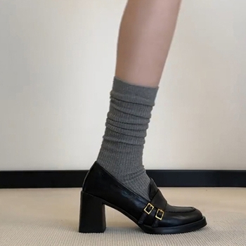 Loafers stil britanic cu vârf rotund, exterior din piele microfibră, talpă groasă 6-8 cm, talpă de cauciuc, branț din piele naturală