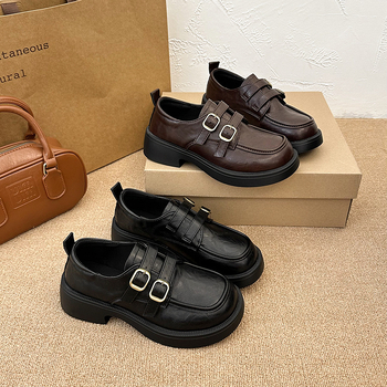 Ženski loafers u britanskom stilu, okrugli vrh, PU gornji dio, EVA ulošak, gumena potplat, srednja visina pete 3–5 cm