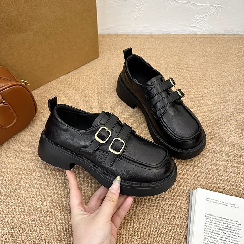 Ženski loafers u britanskom stilu, okrugli vrh, PU gornji dio, EVA ulošak, gumena potplat, srednja visina pete 3–5 cm