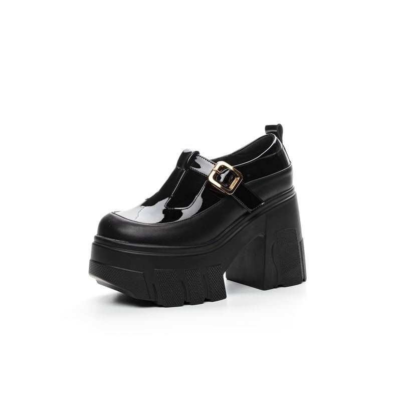 Mary Jane platforme, okrugli vrh, dvostruki kožni gornji dio, PU đon, kopča remena, visoki pet iznad 8 cm