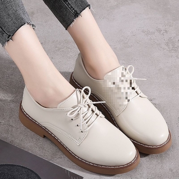 Pantofi Oxford damă, vârf rotund, din piele split, închidere cu șireturi, talpă din cauciuc, toc mic