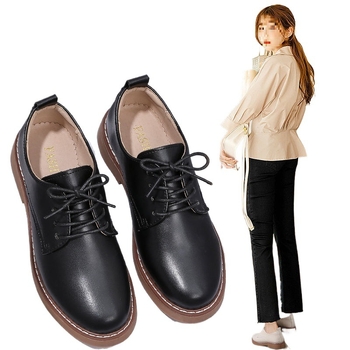 Pantofi Oxford damă, vârf rotund, din piele split, închidere cu șireturi, talpă din cauciuc, toc mic