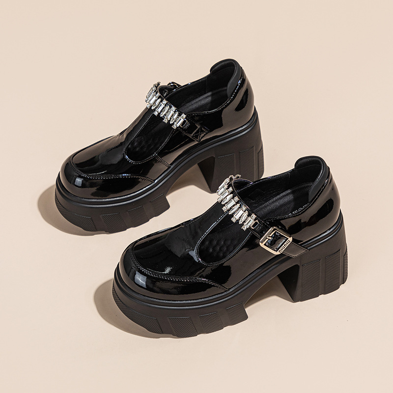 Ženske platforme loafers s kopčom, gornji dio od mikrovlakana, okrugli zaobljeni vrh, PU potplat, visina pete iznad 8 cm