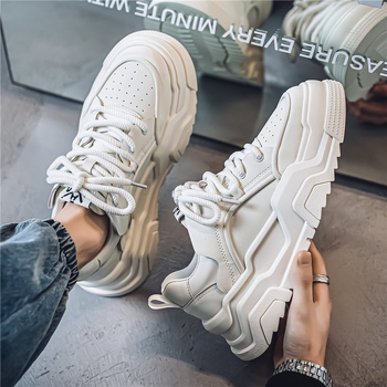 Platformne tenisice za muškarce, PU gornji dio, gumena potplat, niski debeli potplat 1–3 cm, korejski stil outdoor casual