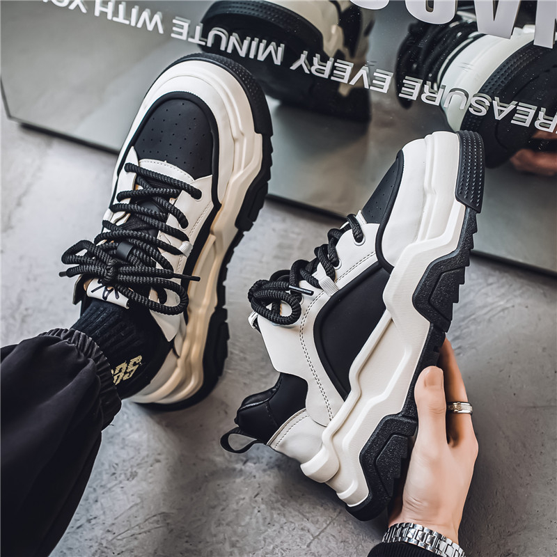 Platformne tenisice za muškarce, PU gornji dio, gumena potplat, niski debeli potplat 1–3 cm, korejski stil outdoor casual
