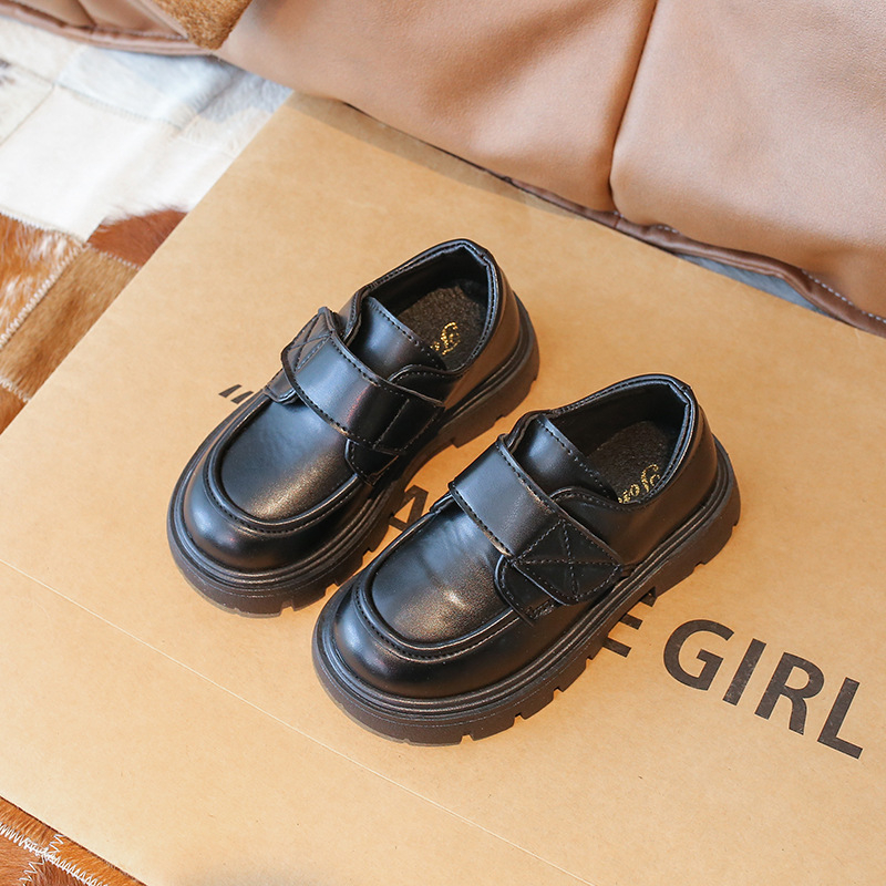 Unisex dječje kožne školske cipele - PU gornji dio, gumena potplat, zatvaranje Velcro, niski profil, prozračne