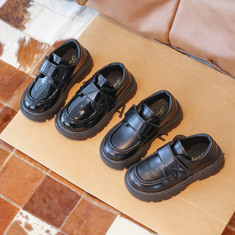Unisex dječje kožne školske cipele - PU gornji dio, gumena potplat, zatvaranje Velcro, niski profil, prozračne