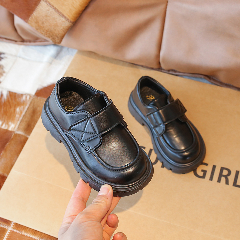 Unisex dječje kožne školske cipele - PU gornji dio, gumena potplat, zatvaranje Velcro, niski profil, prozračne