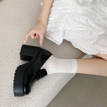 Ženske loaferice s okruglim vrhom, PU gornji dio, platforma, slip-on (srednja visina pete 3–5 cm)