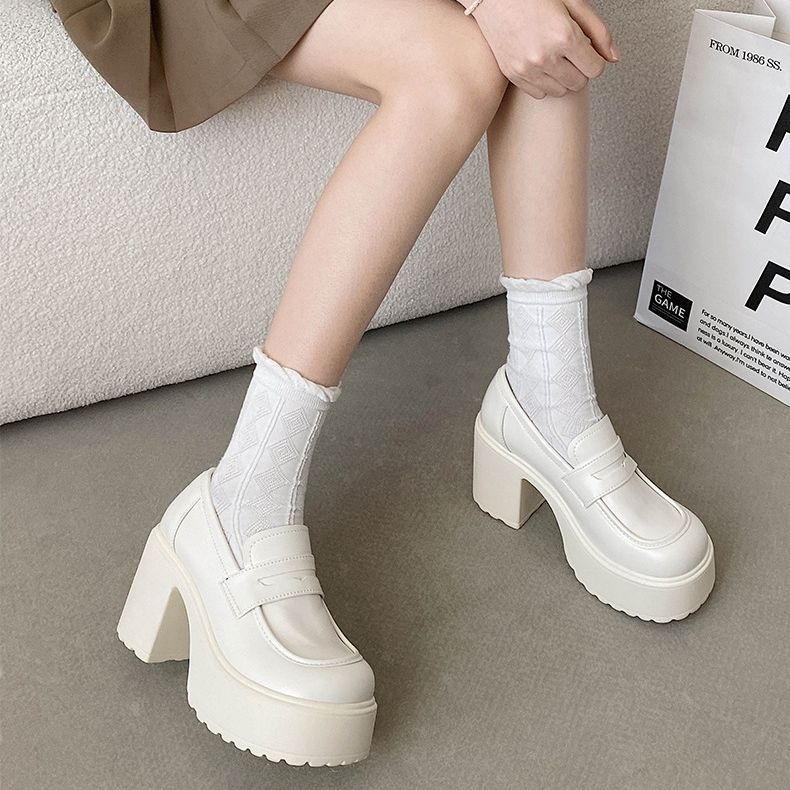Ženske loaferice s okruglim vrhom, PU gornji dio, platforma, slip-on (srednja visina pete 3–5 cm)