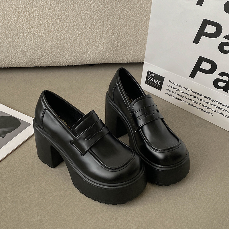 Ženske loaferice s okruglim vrhom, PU gornji dio, platforma, slip-on (srednja visina pete 3–5 cm)