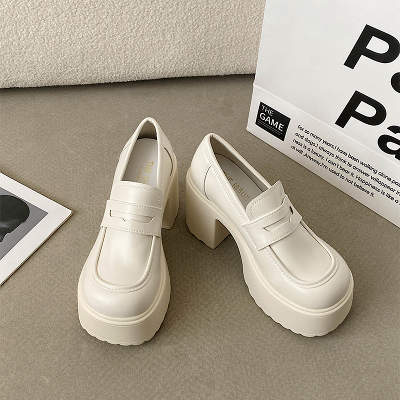 Ženske loaferice s okruglim vrhom, PU gornji dio, platforma, slip-on (srednja visina pete 3–5 cm)
