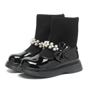 Mergaitėms skirti trumpi aulinukai su pėdos juosta, princesės stilius, viršus: oda, PU vidinis pamušalas, PU vidinis įdėklas, gumos pada — ruduo 2025