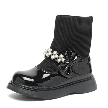 Mergaitėms skirti trumpi aulinukai su pėdos juosta, princesės stilius, viršus: oda, PU vidinis pamušalas, PU vidinis įdėklas, gumos pada — ruduo 2025