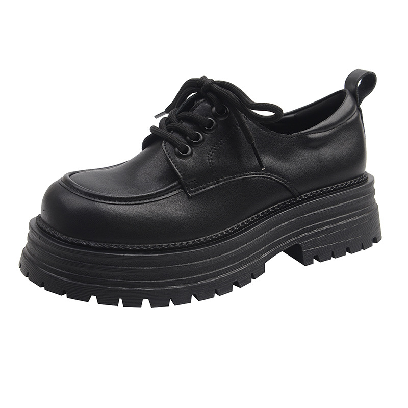 Loaferi de damă, vârf rotund, upper din piele split, talpă PU, platformă (3–5 cm), șireturi
