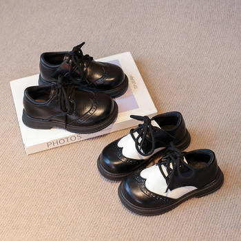 Mergaitėms skirti PU odiniai batai, britų stiliaus, guminė padas, priekinis raištis, amžius 1–12 metų.