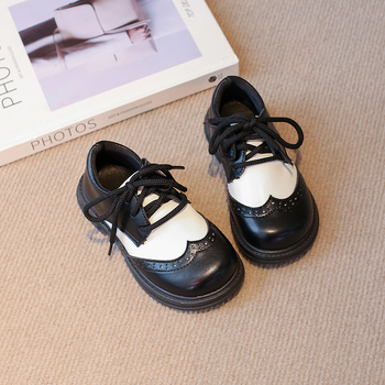 Mergaitėms skirti PU odiniai batai, britų stiliaus, guminė padas, priekinis raištis, amžius 1–12 metų.