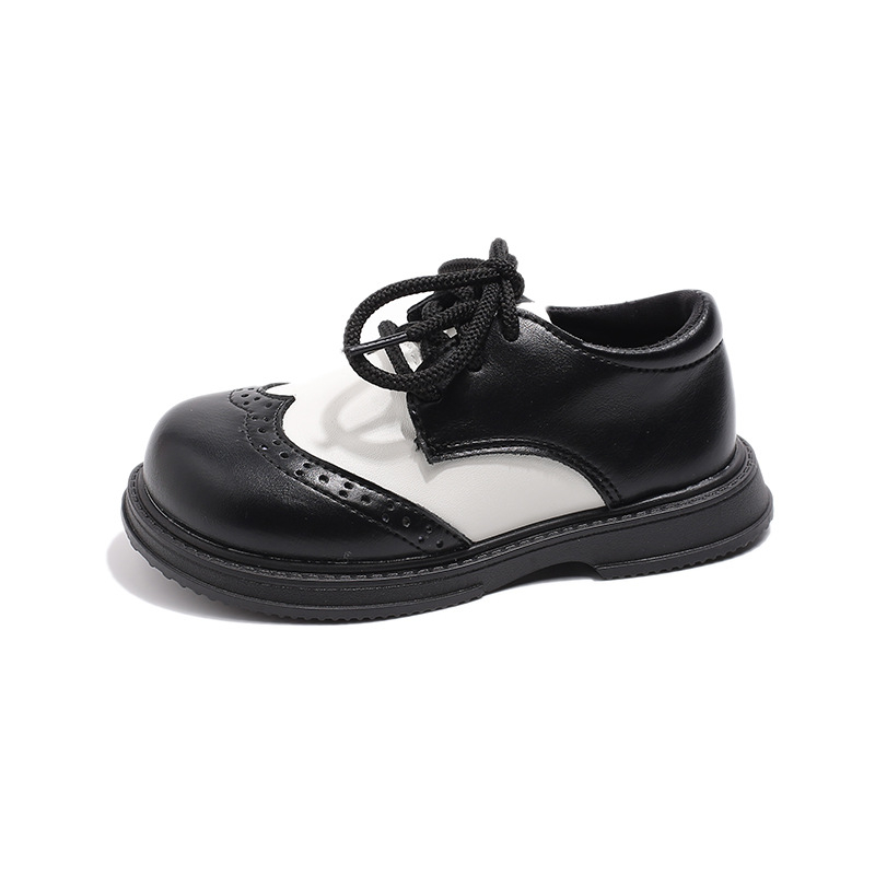 Mergaitėms skirti PU odiniai batai, britų stiliaus, guminė padas, priekinis raištis, amžius 1–12 metų.