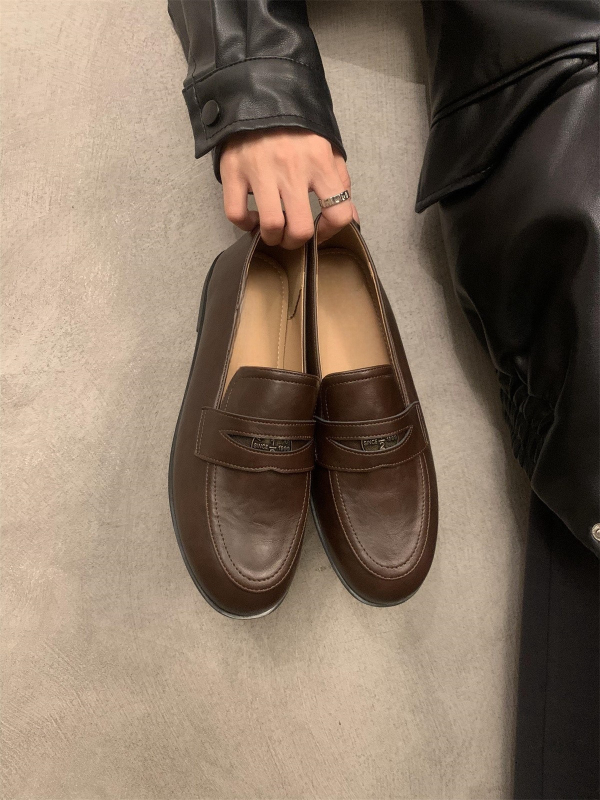 Ženske loafers u stilu British Academy, okrugli nos, gornji dio od mikrovlakana, gumena potplata, srednja visina potplata 3–5 cm