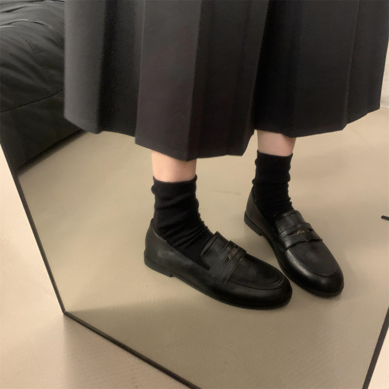Ženske loafers u stilu British Academy, okrugli nos, gornji dio od mikrovlakana, gumena potplata, srednja visina potplata 3–5 cm