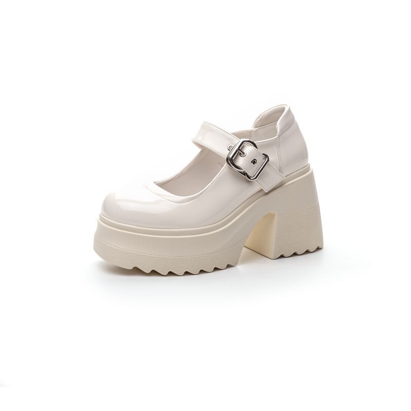 Ženske Mary Jane cipele, okrugli vrh, niski gležanj, kopčanje s kopčom, pet iznad 8 cm, PU đon