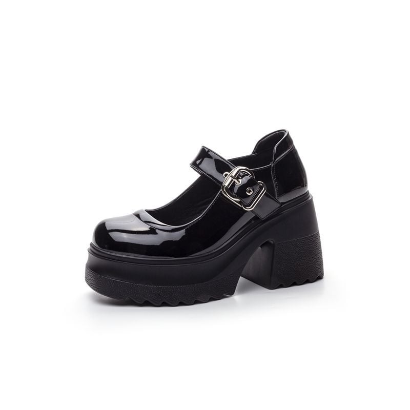Ženske Mary Jane cipele, okrugli vrh, niski gležanj, kopčanje s kopčom, pet iznad 8 cm, PU đon