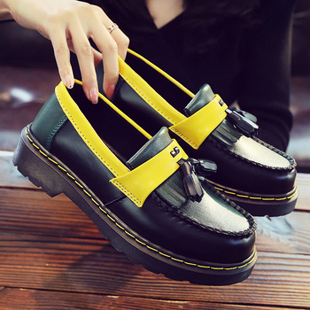 Loaferi dama din piele naturală cu ciucuri, vârf rotund, toc mic (1-3 cm), stil colegiu, pantofi casual