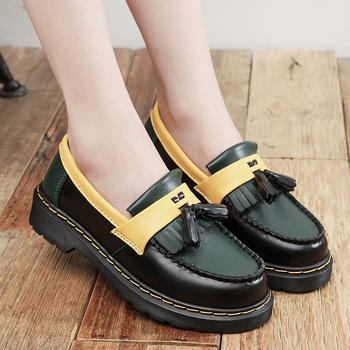 Loaferi dama din piele naturală cu ciucuri, vârf rotund, toc mic (1-3 cm), stil colegiu, pantofi casual