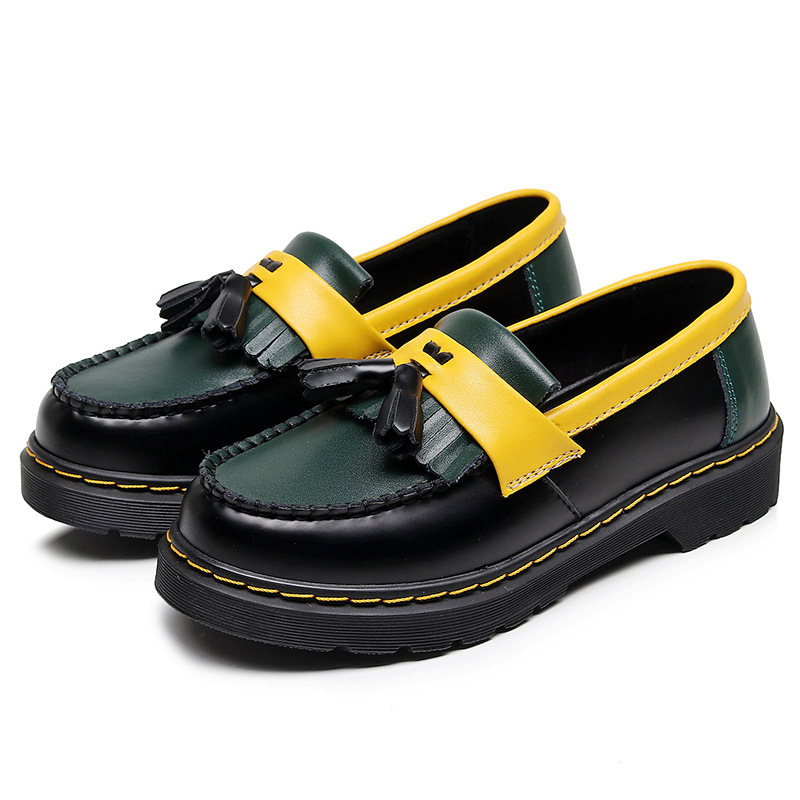 Loaferi dama din piele naturală cu ciucuri, vârf rotund, toc mic (1-3 cm), stil colegiu, pantofi casual